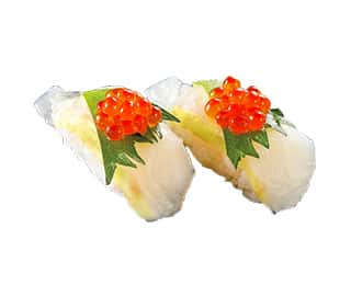 ひらめ昆布〆宇治抹茶仕立て いくらのせの画像